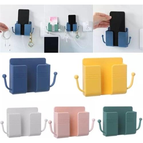 Wall Fixed Mount Holder Mobile Phone Charging Stand Remote Control Storage Box Bedside Charging Holder Space Savers Phone Holder