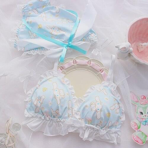 Honviey Underwear Japanese girl cute soft girl bra briefs loli big ear dog thin student bra set ropa interior femenina