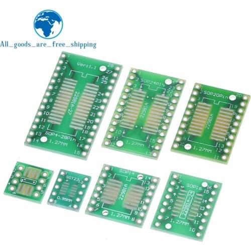 TZT 35pcs=7value*5pcs PCB Board Kit SMD Turn To DIP SOP MSOP SSOP TSSOP SOT23 8 10 14 16 20 24 28 SMT To DIP