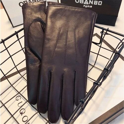 Sheepskin Gloves Male Winter Plus Velvet Thicken Thermal Real Leather Touch Screen Business Casual Driving Men Gloves 2108