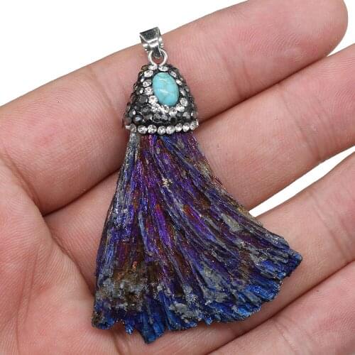 Natural Stone Pendant Peacock Tail shape Original Exquisite Charm for Jewelry Making DIY Necklace Earrings Accessories