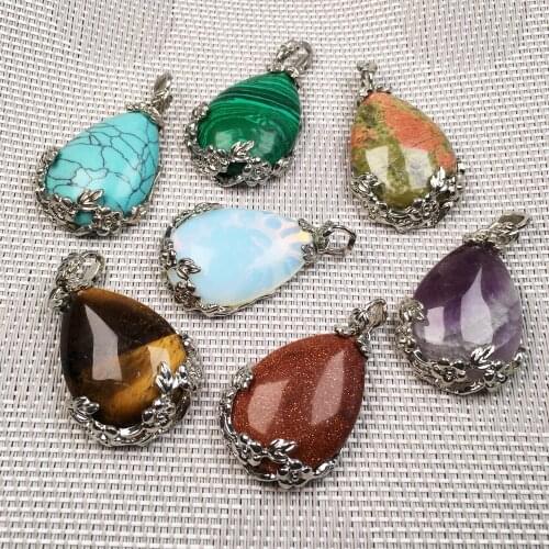 Natural Stone Agates Pendants Water Drop Shape Exquisite Pendant For Jewelry Making DIY Charm Necklace Earring Accessories