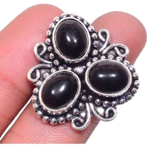 Black Onyx Ring Silver Overlay over Copper , USA SIZE:5.57 , R4583