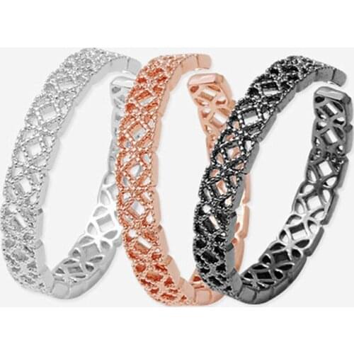 Silver stamped Hollow out Jewelry Imitate Silver Woman rose golden Ring Hatch Adjust size