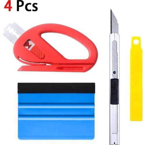 4Pcs/set Car Vinyl Wrap Film Squeegee Scraper Tools Vehicle Sticker Installation Kit Cutter Knife Car Styling Car Accessories