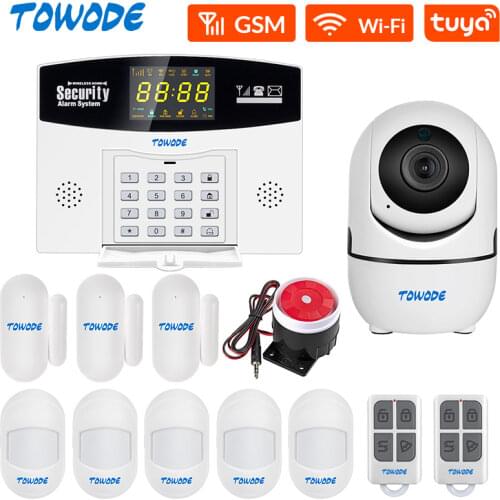 TOWODE Tuya Smart Home Alarm System WIFI GSM Wired Wireless Security With Color LCD Display Motion Sensor Compatible Alexa