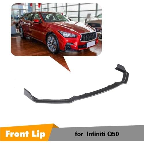 Car Styling ABS Carbon Fiber Look Front Lip Spoiler Bumper Chin Apron for Infiniti Q50 Sport Sedan 4-Door Only 2018-2019