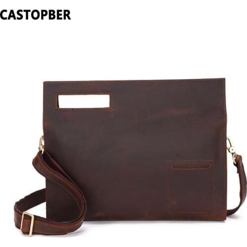 Mens Crossbody Leather Satchel Messenger Bags Retro Crazy Horse Genuine Leather Shoulder Cowhide Designer With Wrist Strap Best