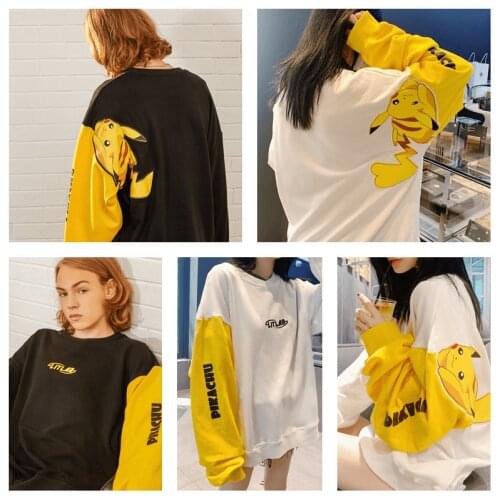 Pokemon Pikachu cotton sweater men and women fashion printed sweater loose hip-hop skateboard top home service couple clothes