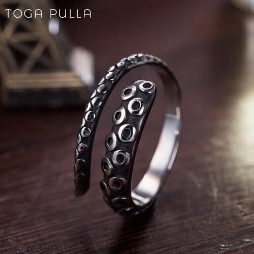 Vintage Pirate Octopus Punk Biker Ring Mens Womens Stainless Steel Sea Monster Ring Opening Adjustable Sizes Retail Accessories