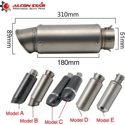 Alconstar Inlet 51mm Motorcycle Exhaust Pipe Muffler SC Stainless steel Titanium Carbon Fiber Exhaust Pipe With Accessories