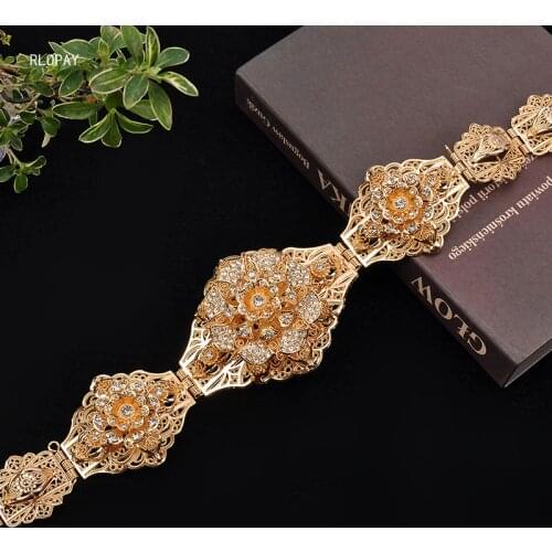 Vivid Flower Gold Belts In Gold Turkish Caftan Belts with Rhinestones Arabic Luxury Women Body Jewelry Ethnic Metal Belts