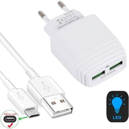 ZTE Nubia Z17 Axon 7 HTC U11 Meizu M8 Phone Charger Type C Micro Cable 2.4A double USB Charge Adapter For Xiaomi POCO X3 Redmi 5