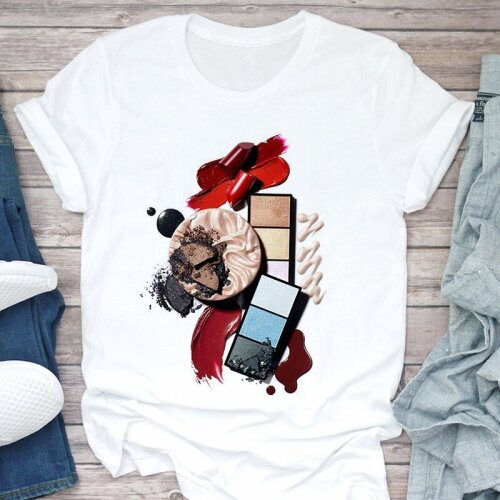 Women T-shirt 3D Make Up Color Graphic Top Female T Shirt Harajuku streetwear O-neck Clothing Casual Ladies Tee Tops Shirts