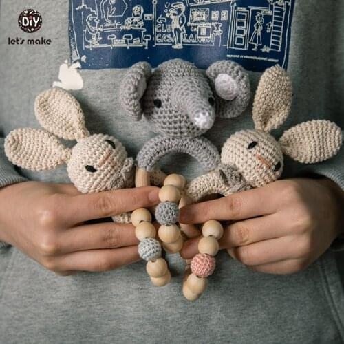 Lets Make Baby Teether Wooden Ring DIY Crochet 1pc Rabbit Elephant BPA Free Wood Teething Bracelet Gift Baby Molar Play Toys
