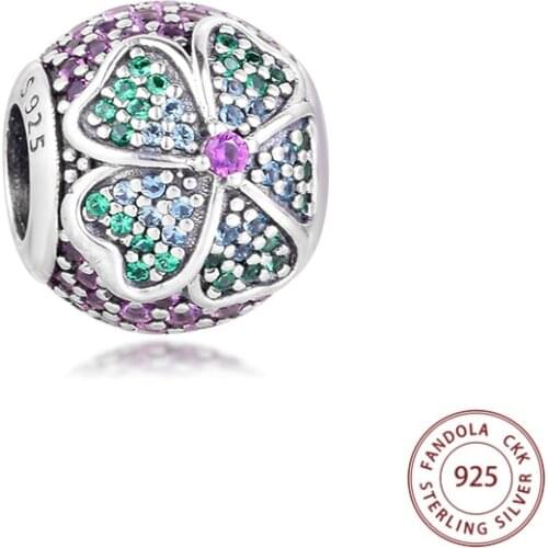 100% 925 Sterling Silver Bead Multi-Colored CZ Glorious Bloom Beads Fits Women Bracelets Charms for Jewelry Making kralen