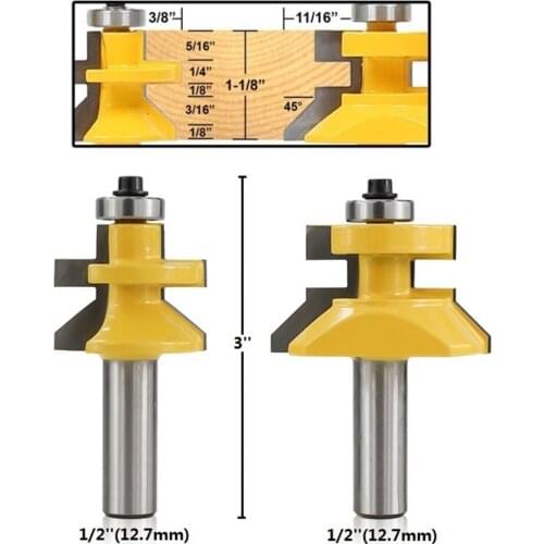 2 pcs 1/2 12.7 '(mm) stem junction router bit v groove & combined tongue router bit set wood grinding tenon cutter set