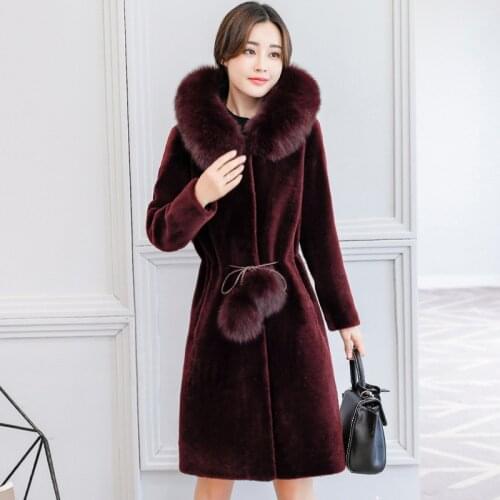2020 Faux Fox Fur Collar Coat Female Thick Wool Winter Jacket Women Hooded Coats Warm Fur Jackets Casaco Feminino WXF436
