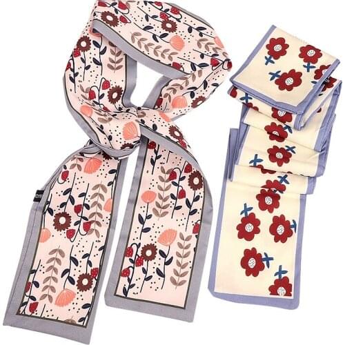 2021 Long Strip Print Headband Korean Summer Spring New Womens Tied Hair Silk Scarf Fashion Bow Ribbon Outdoor Girl Accessories