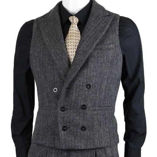 2021 Double breasted Vest For Men Grey Vintage vestido men Formal Notch Lapel suits Waistcoat For Wedding XS-5XL