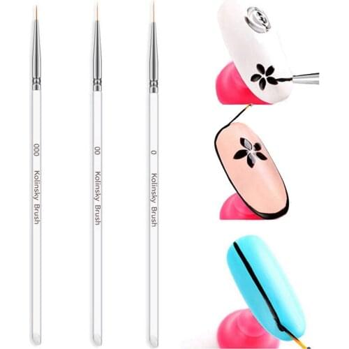 3 Size Nail Brush Nail Art Dotting Pen Acrylic Rhinestone Crystal 2 Way UV Gel Painting Manicure Tool Drawing Liner Flower Brush