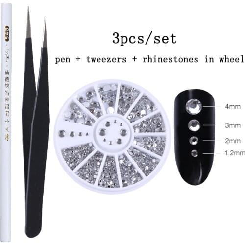 1 Set Mixed Color Flat Back 3D Nail Art Rhinestones Shiny Crystals Nail Glitter Beads Decorations Nail Accessories In Wheel