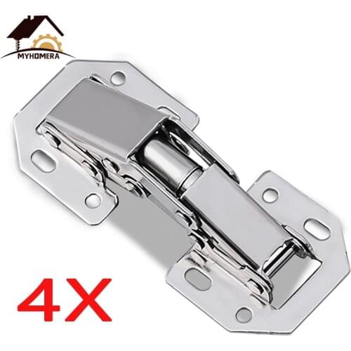 4 Pieces Cabinet Hinges Drilling-free 90 Degree Hinge Cupboard Door Hydraulic Hinges Soft Close With Buffer Furniture Hardware