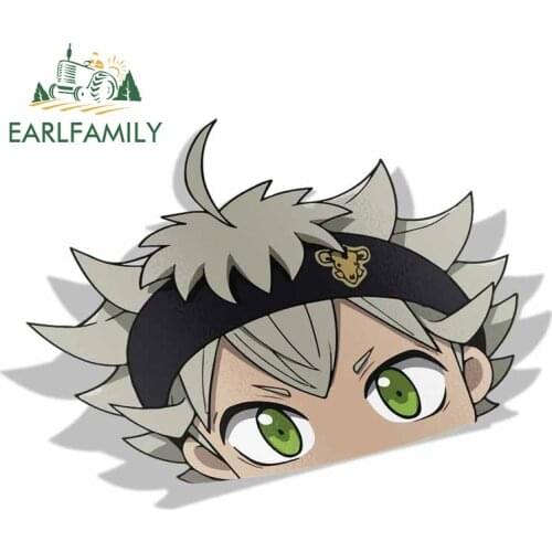 EARLFAMILY 13cm x 9.3cm Car Stickers for Asta Black Clover Peeker Peek Anime Vinyl JDM Car Styling Window Bumper Cartoon Decal