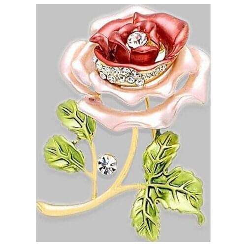 Pink Red Rhinestone Brooch Pin, 4 Color Rose Flower Brooches for Women Men Broche Scarf Buckle Brouch Broach Accessory