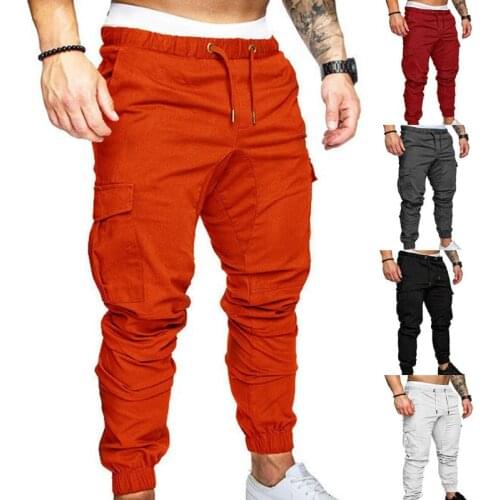 Casual Thin Breathable Tie Drawstring Long Pants Men Casual Solid Color Pockets Waist Drawstring Ankle Tied Skinny Cargo Pants