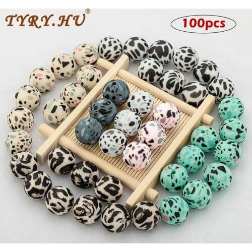 TYRY.HU New Silicone Beads 100pcs BPA Free 12/15mm Leopard Camo Silicone Round Beads Teething Beads Colorful Gritty