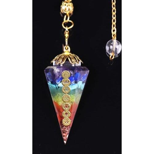 Drop Shipping Orgonite Reiki Pendulum 7 Chakra Crystal Amulet Healing Energy Meditation Hexagonal Pendant