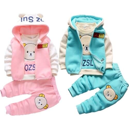Autumn Baby Girls Clothing Sets Children Warm Hooded Coats And Pants Suit Toddler Boys Thick Velvet Tracksuit Kids Clothes Set