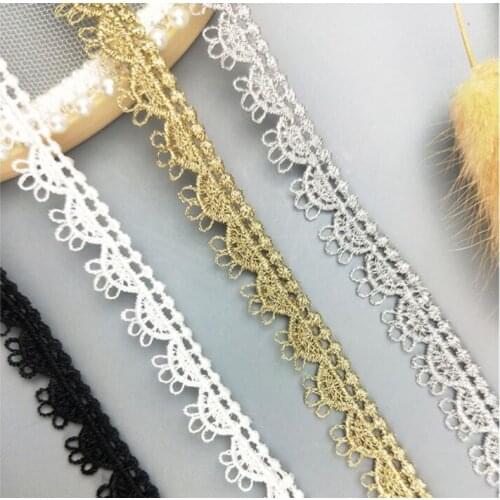 2 Yards Gold Silver Black White Lace Trim Ribbons Webbing Decor DIY Craft Gift Packing Sewing Supplies 12mm
