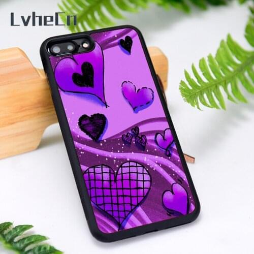 LvheCn Silicone Rubber Phone Case Cover for iPhone 6 6S 7 8 Plus X XS XR 11 12 Mini Pro Max PURPLE HEARTS