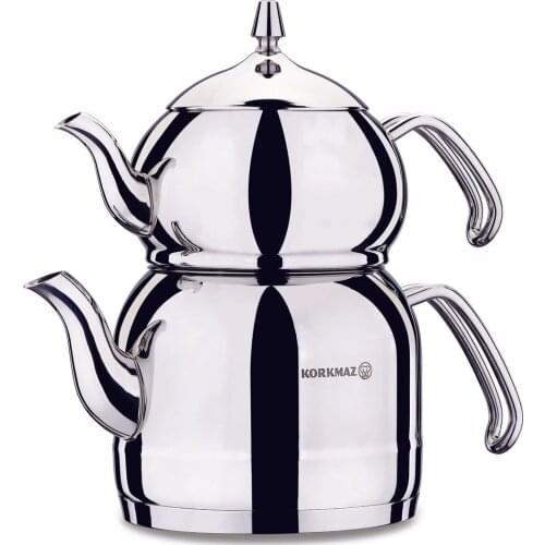 Korkmaz Efendi Teapot Set 2.5 Liter 18/10 Stainless Steel Turkish Teapot Set Brewing Tea For tea Pot Set Made in Turkey