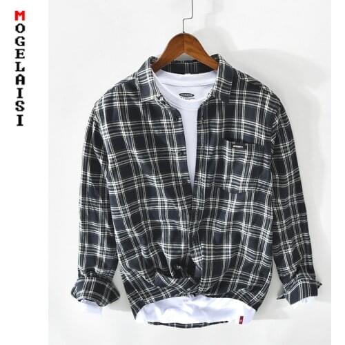 Men Plaid shirt men Casual long sleeve 100% cotton tops high quality shirts New 2021 spring chemise homme C323