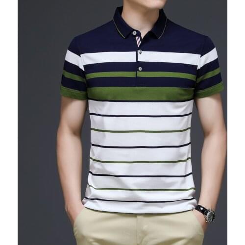 Summer mens clothing, color-stripe striped POLO shirt, business casual POLO shirt, short-sleeved plus size POLO shirt