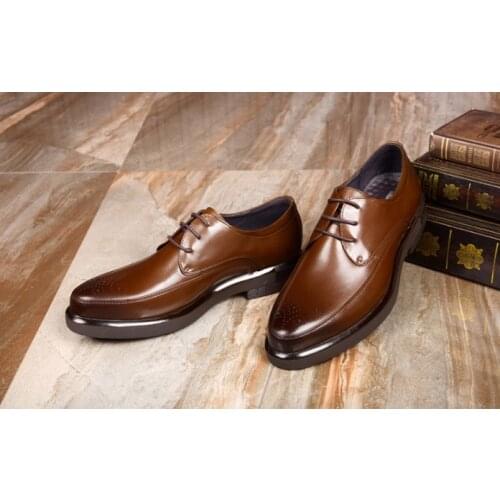 Men Bullock carved platform Shoes Genuine Leather Dress Shoes round Toe lace-up formal Oxfords Men Office Wedding Shoes