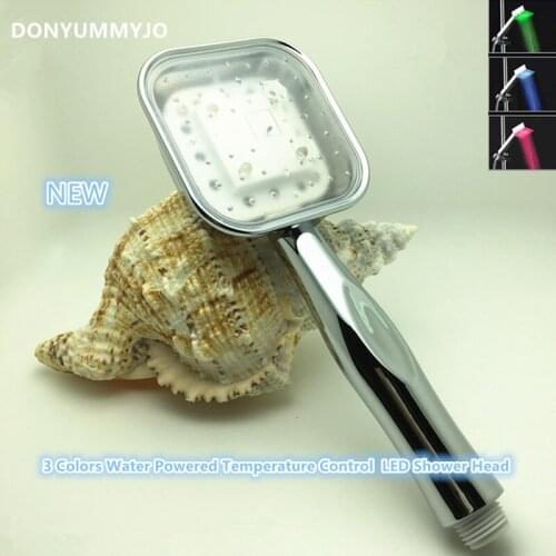 NEW 3 Colors Changing Rainfall Bathroom Shower Water Powered Temperature Control LED Spray Waterfall Shower Head Accessories