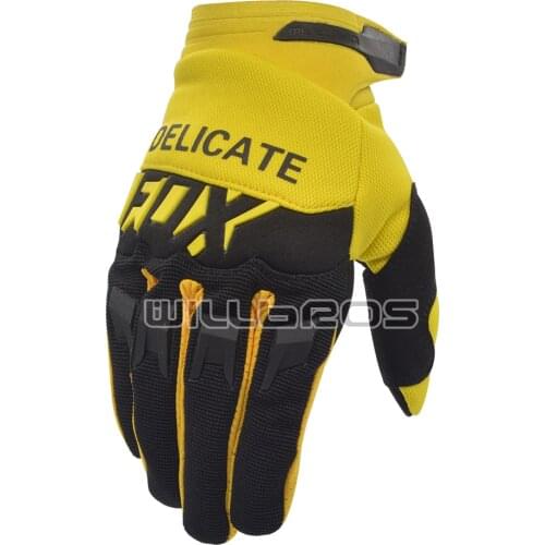 Delicate Fox Mountain Bicycle Offroad Mens Air Mesh Cycling Race Gloves Motocross Motorbike Black Yellow Gloves