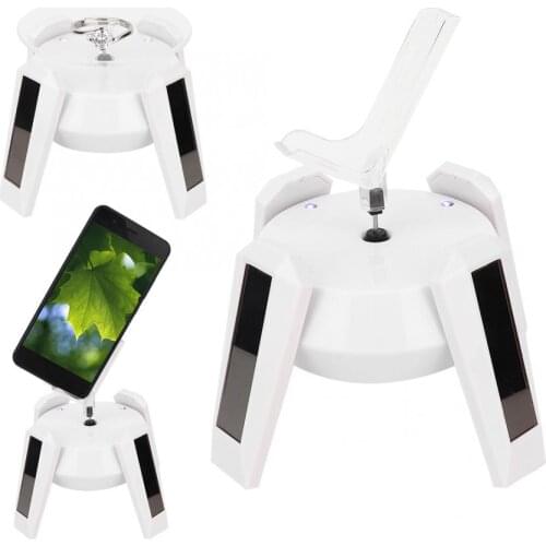 Portable White LED Light Solar Powered Rotating Turntable Display Stand for Jewelry Phone Watches Camera Jewelry Display