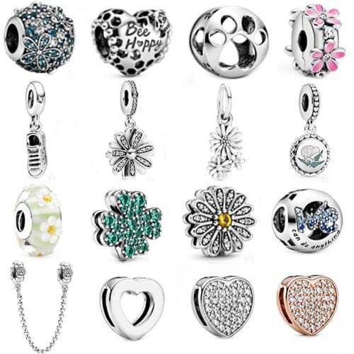 Pave Daisy Flower Charm 100% 925 Sterling Silver Flower Charms Fit Original Bracelet Diy Jewelry