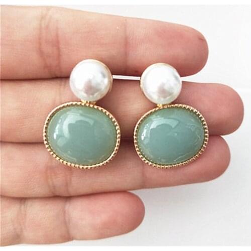 Fashion green imitation pearl earrings geometry temperament elegant earrings gift jewelry wholesale