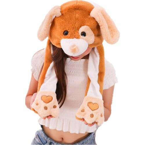 Eye Dog Active white Cartoon Animal Plush Dynamic Hat Childrens Winter Warm Cap Combined Scarf and Glove