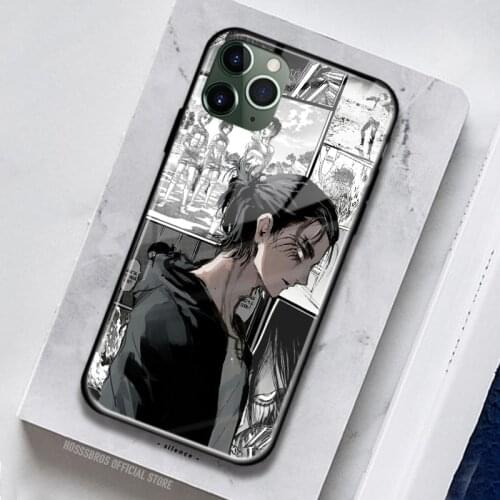 Eren Jaeger Long Hair Attack on Titan Silicone Glass for iPhone SE 6s 7 8 Plus X XR XS 11 12 Mini Pro Max Phone Case Cover Shell