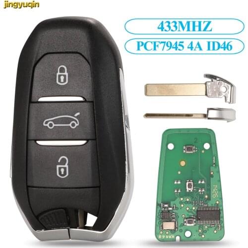 Jingyuqin Smart Keyless-Go Remote Car Key 433MHZ PCF7945 4A ID46 Chip For Peugeot 308 408 508 5008 Emergency HU83/VA2 3 Buttons