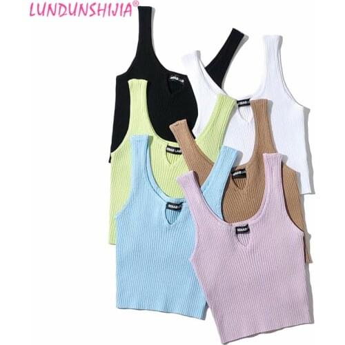 LUNDUNSHIJIA Sexy Women Small V-neck Tops 2021 Summer Ladies Fashion Tank Tops Female Elegant Crop Tops Feminine Chic Tops