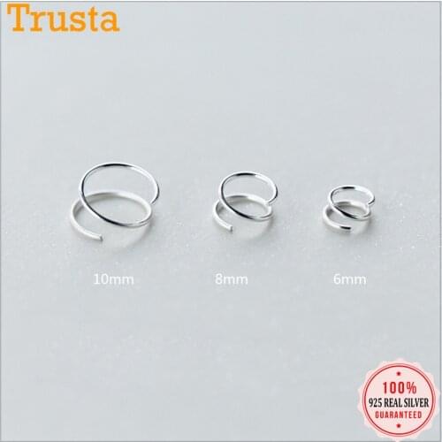 Trusta 100% 925 Sterling Silver Small Ear Bones Ear Buckle Ring 6mm 8mm 10mm Tightly Packed Mini Double Ring Earrings DS449