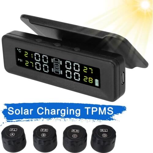 Solar Power Smart Car Digital TMPS Auto Security Alarm LCD Display With 4 External Sensors Tire Pressure Monitoring System